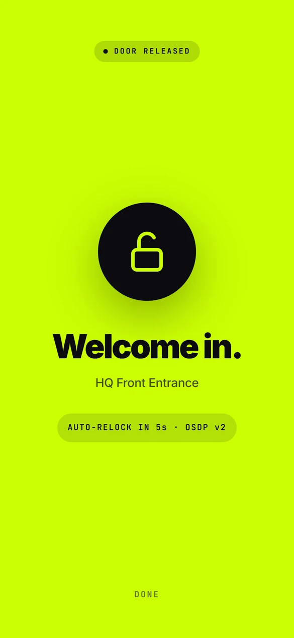 Bolt visitor pass on a phone after tapping: door released, welcome in.